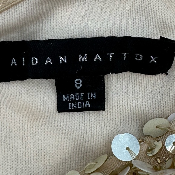 Aidan Mattox One Shoulder Cream & Gold Sequined Cocktail Party Dress Size 8 - Picture 6 of 8